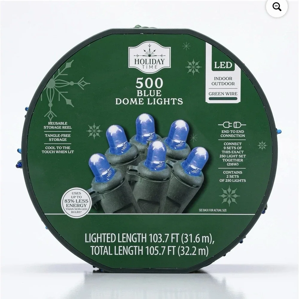 500 Blue Dome LED Lights 103.7 ft.‎ Lighted Length Green Wire Indoor/Outdoor